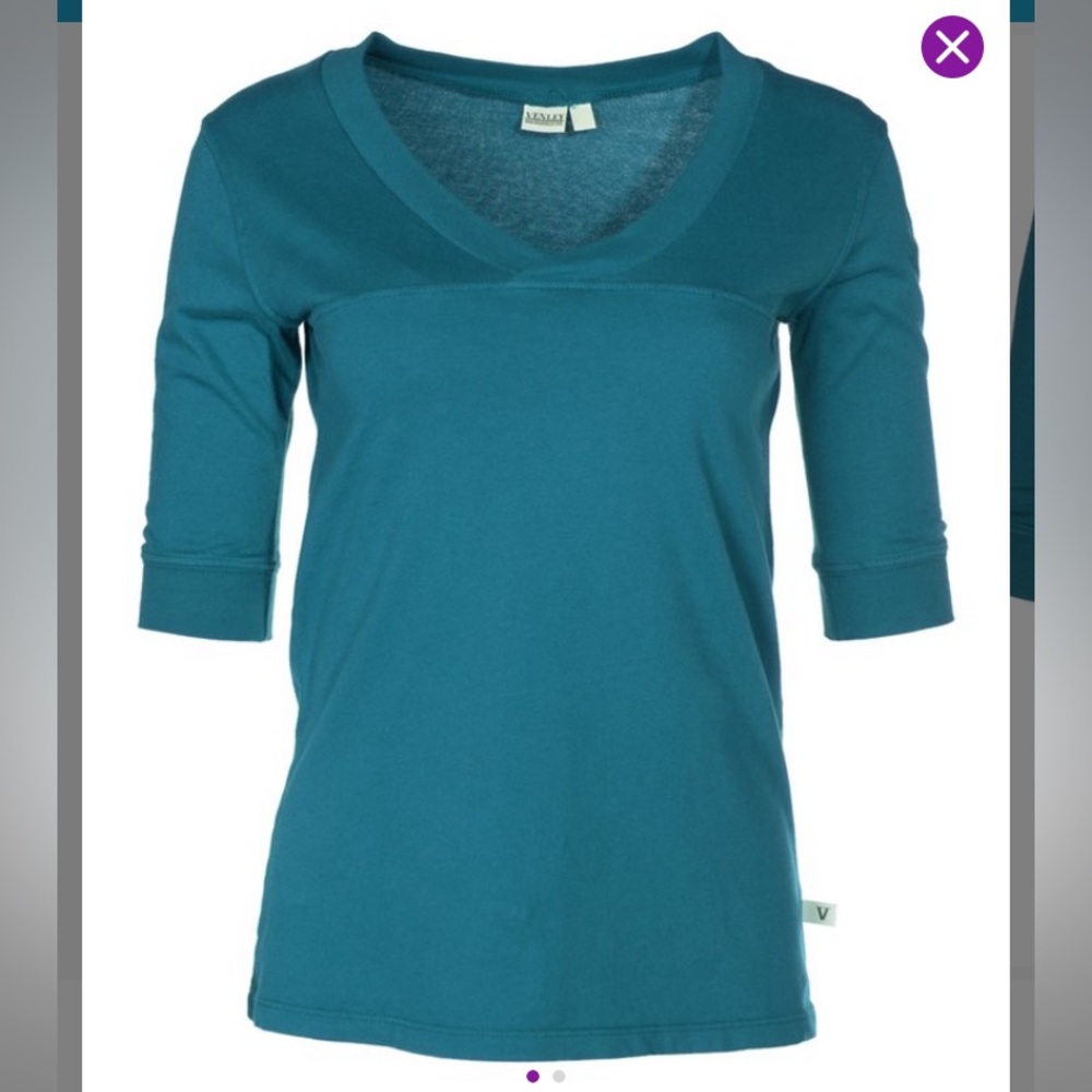 Teal Three Quarter V Neck Top
